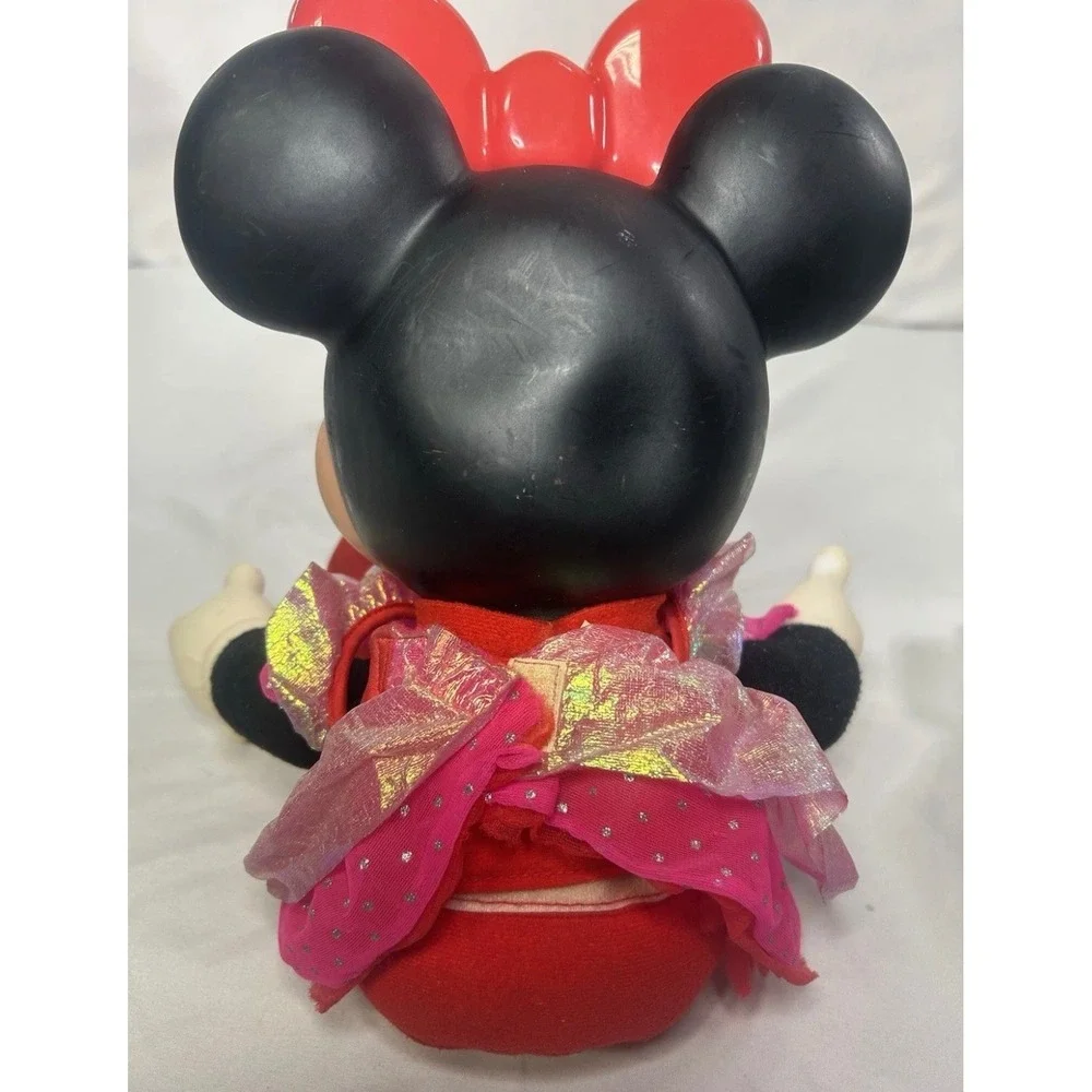 Disney Minnie Mouse Plush Doll Hard Plastic Head Red Pink Sparkle Outfit 12